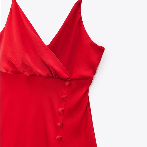 ❤️Bloggers Favorite❤️NWT Zara SATIN CAMISOLE DRESS in Red - Picture 14 of 15
